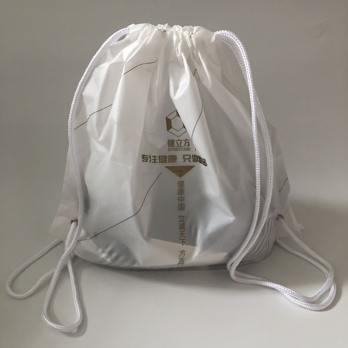 custom golden logo printed any size pe plastic drawstring promotion backpack bag