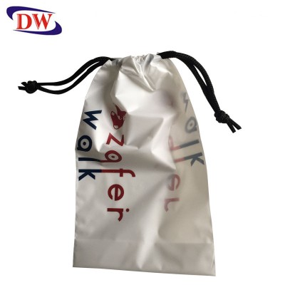 white matte resealable CPE drawstring plastic socks packing custom frosted bag