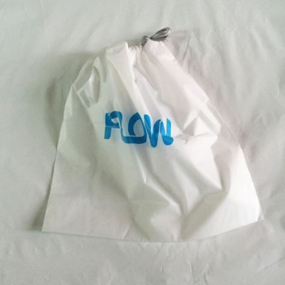 blue colored logo printed pe single rope draw string recycled material plastic bag