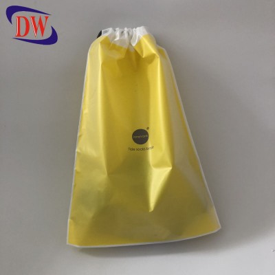 reusable quality custom own logo printed socks carry frosted pe plastic promotion drawstring bag