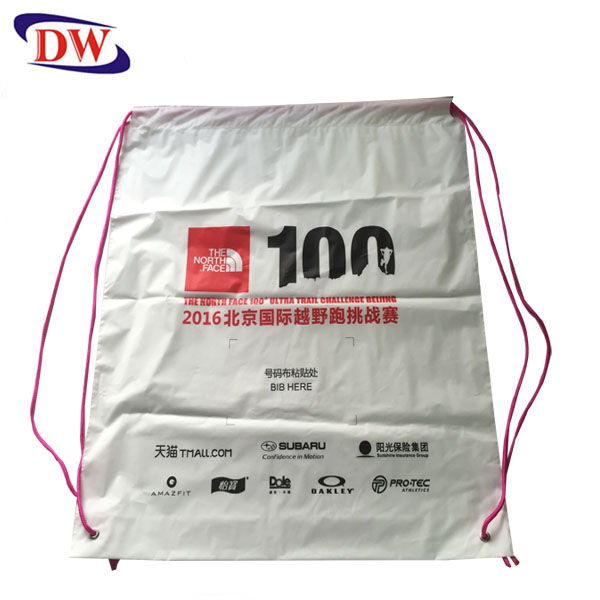 recycle pe two layers quality disposable drawstring backpack plastic gym sports bag