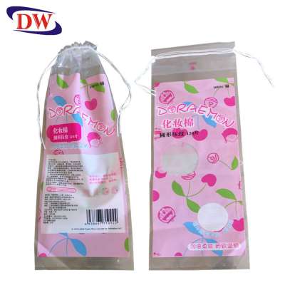 cheap clear ldpe drawstring plastic bottom open round make up cotton pad bag