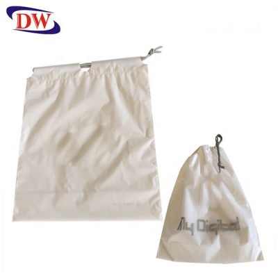 cheap silver customized logo printed cpe ldpe two layers drawstring dust bag